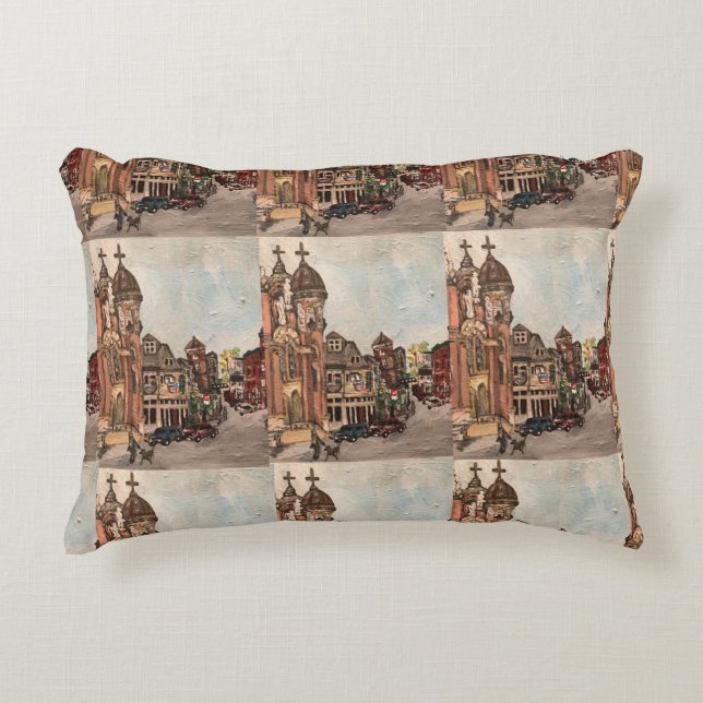 Little Italy, Cleveland Ohio Painting Pillow (Front)