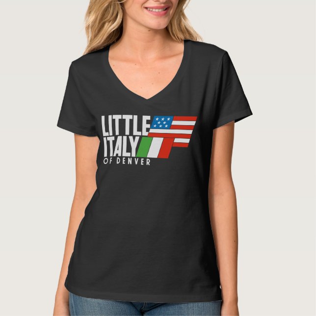 Little Italy of Denver 80s Retro BLACK V Neck T-Shirt (Front)