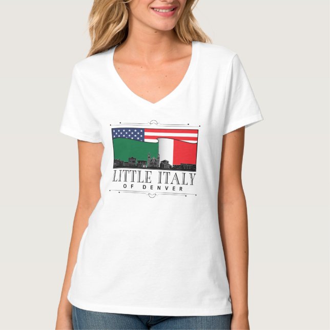 Little Italy of Denver Classic Logo WHITE V Neck T-Shirt (Front)