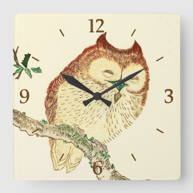 Little Japanese owl Square Wall Clock (Front)