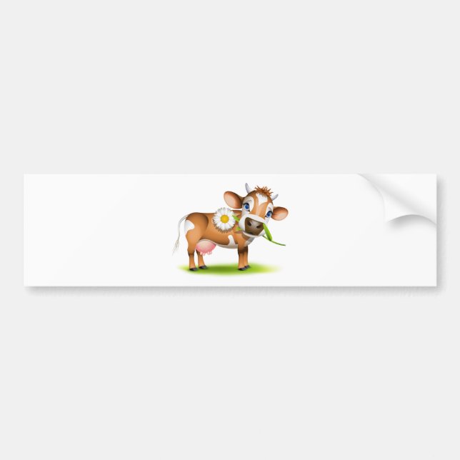 Little Jersey cow eating daisy Bumper Sticker (Front)