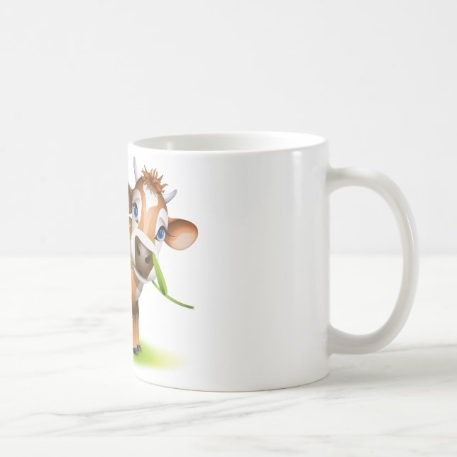 Little Jersey cow eating daisy Coffee Mug (Right)