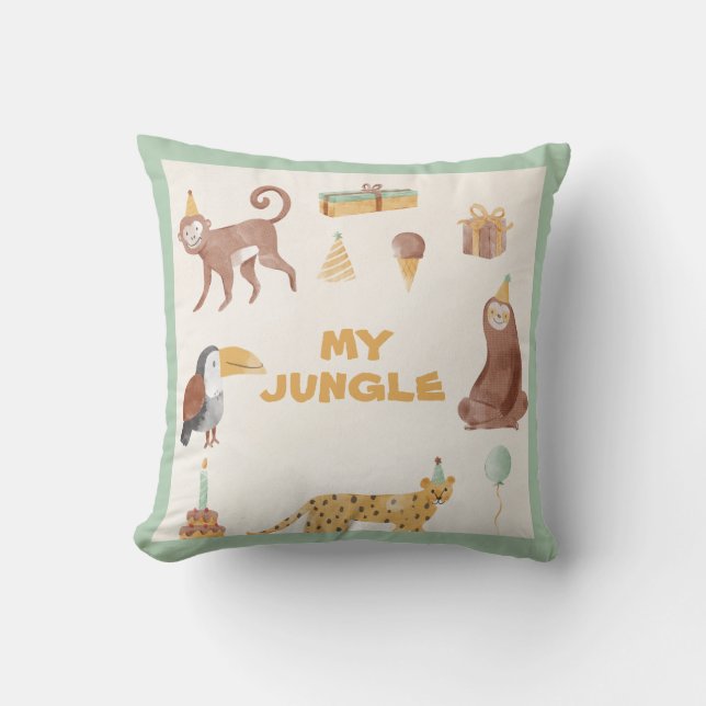 Little Jungle Animals Birthday Cushion (Front)