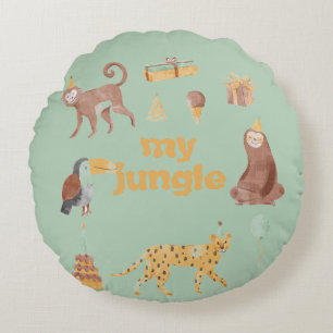 Little Jungle Animals Birthday Round Cushion