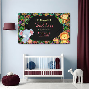 Little Jungle Animals Wild One Baby Shower Banner
