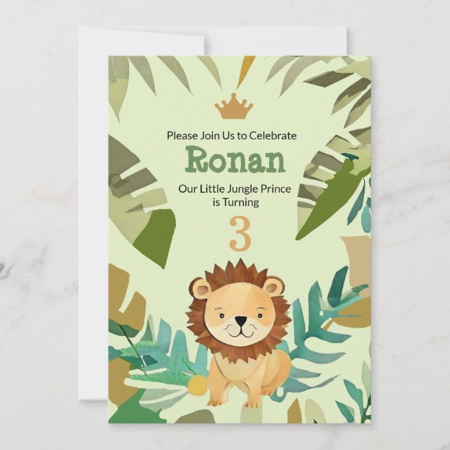 Little Jungle Prince Lion Birthday Invitation (Front)