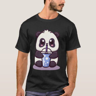 Little Kawaii Panda Drinking Boba Tea Anime T-Shirt