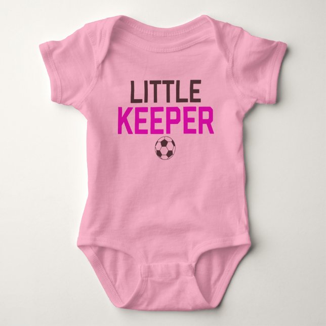 Little Keeper Soccer Goalie Baby Bodysuit in Pink (Front)