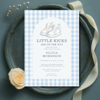 Little Kicks Sneakers Shoes Gingham Baby Shower