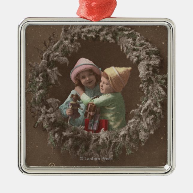 Little Kids Embracing Metal Tree Decoration (Front)