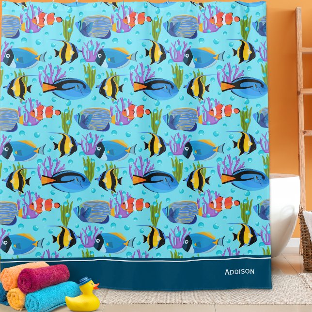 Little Kids Ocean Fish Pattern Bathroom Shower Curtain (Creator Uploaded)
