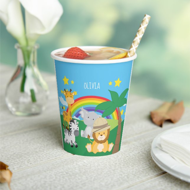 Little Kids Safari Jungle Animals and First Name Paper Cups (Insitu)