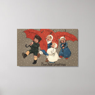 Little Kids with Umbrellas Canvas Print