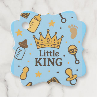 “Little King Baby Shower Banner – Blue & Gold Crow Favour Tags