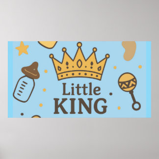 “Little King Baby Shower Banner – Blue & Gold Crow Poster