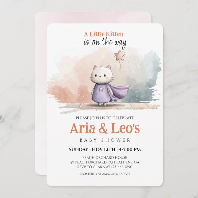 Little Kitten Baby Shower Invitation for Girl (Front/Back)