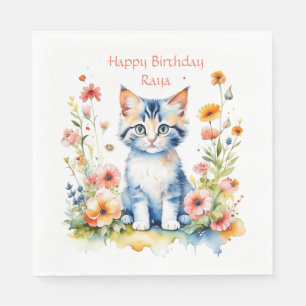 Little Kitten Girl's Birthday Party Personalised Napkin