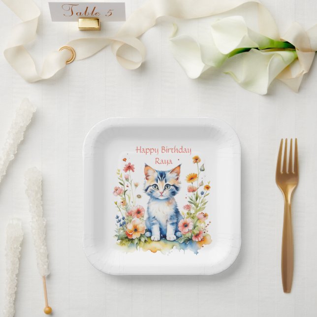 Little Kitten Girl's Birthday Party Personalised Paper Plate (Wedding)