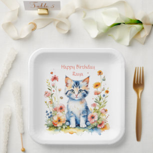 Little Kitten Girl's Birthday Party Personalized Paper Plate