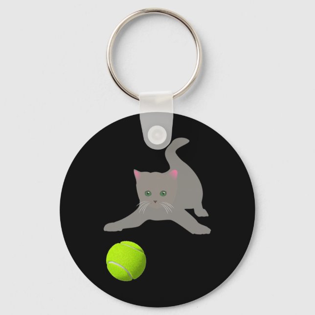 Little Kitten Playing With A Tennis Ball  Cat  Key Ring (Front)