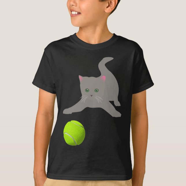 Little Kitten Playing With A Tennis Ball  Cat  T-Shirt (Front)