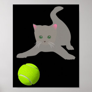 Little Kitten Playing With A Tennis Byll Cat  Poster