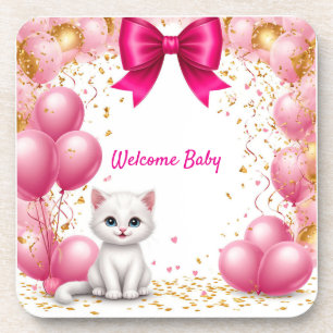Little Kitten Welcome Baby Card 🐱 Coaster