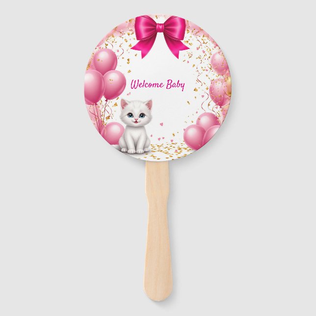 Little Kitten Welcome Baby  🐱 Hand Fan (Front)