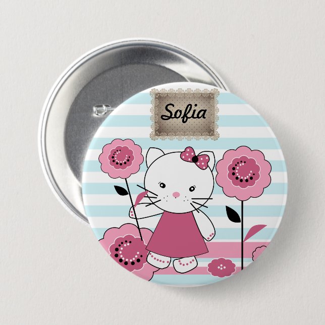 Little Kitty Large Tote Bag 7.5 Cm Round Badge (Front & Back)