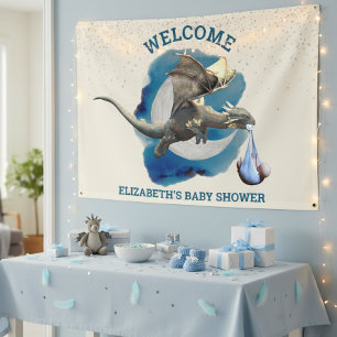  Little Knight Dragon Silver Star Baby Shower   Banner