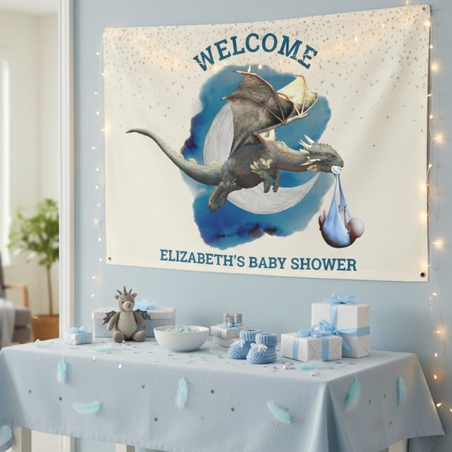  Little Knight Dragon Silver Star Baby Shower   Banner (Creator Uploaded)