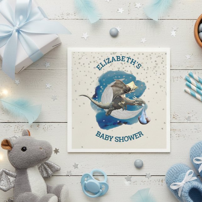  Little Knight Dragon Silver Star Baby Shower  Napkin (Creator Uploaded)