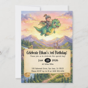 Little Knight Riding a Dragon Birthday Invitation