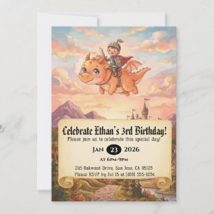 Little Knight Riding a Dragon Birthday Invitation