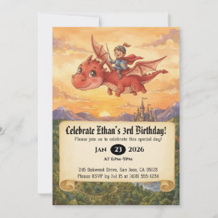 Little Knight Riding a Dragon Birthday Invitation
