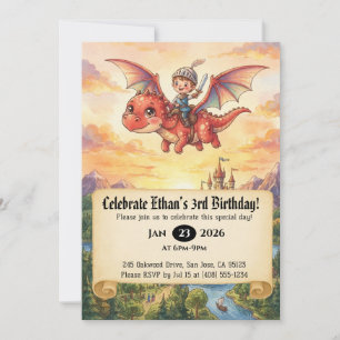 Little Knight Riding a Dragon Birthday Invitation
