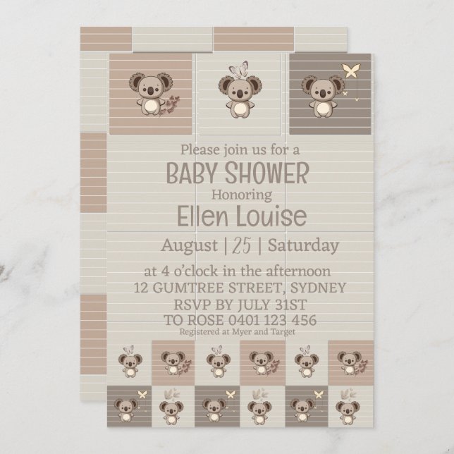 Little Koala Bliss Invitation (Front/Back)
