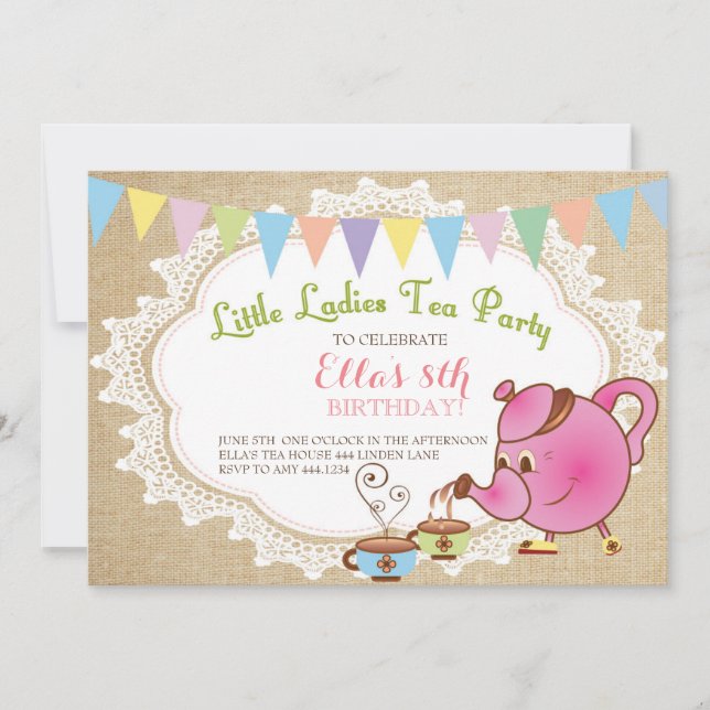 Little Ladies Tea Party Birthday Invitations (Front)