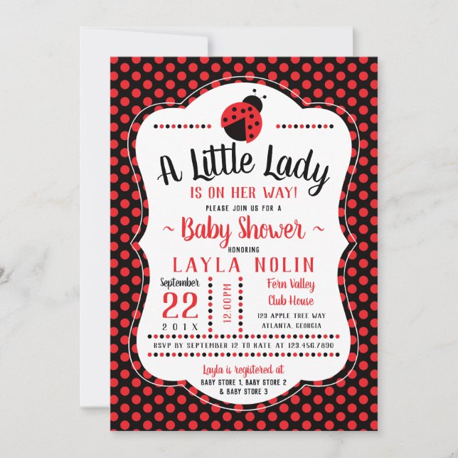 Little Lady Baby Shower Invitation, Ladybug Invitation (Front)