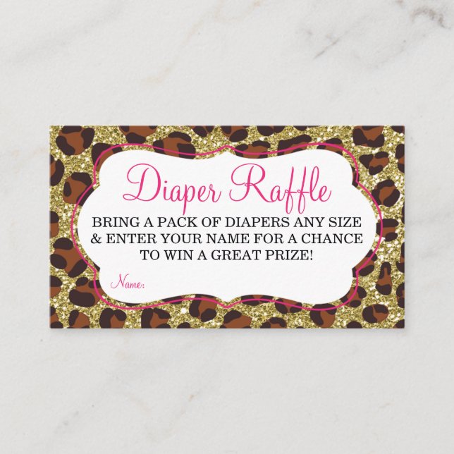 Little Lady Diaper Raffle Ticket, Cheetah, Pink Enclosure Card (Front)