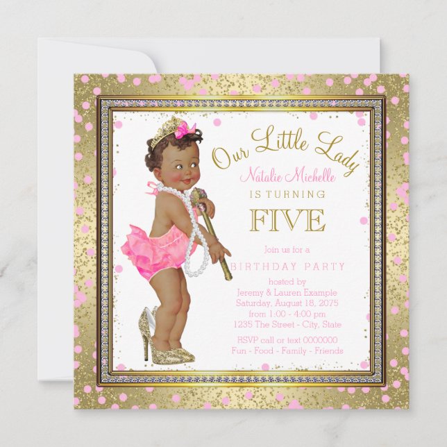Little Lady Girls 5th Birthday Party Ethnic Girl Invitation (Front)