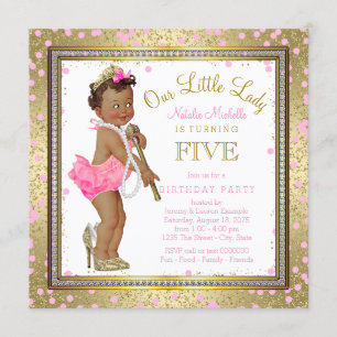 Little Lady Girls 5th Birthday Party Ethnic Girl Invitation