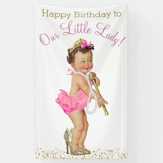 Little Lady High Heels Pearls Girls Birthday Party Banner (Vertical)