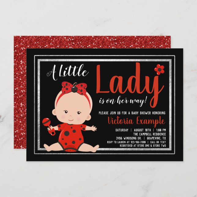 Little Lady Ladybug Baby Girl Baby Shower Invitation (Front/Back)