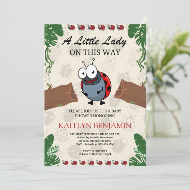 Little Lady Ladybug Girl Baby Shower Invitation (Standing Front)