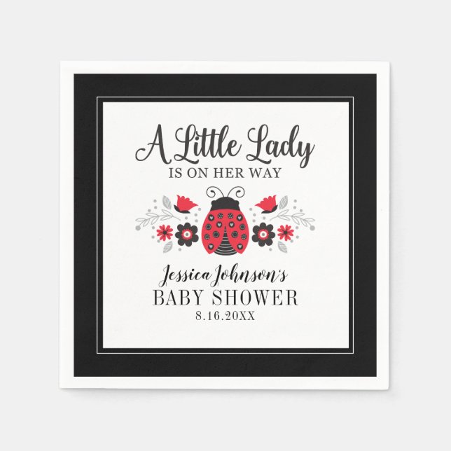 Little Lady Ladybug Girl Baby Shower Invitation Napkin (Front)