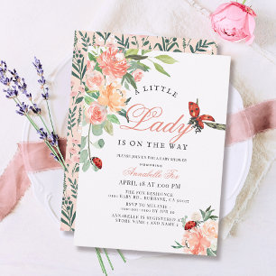 Little Lady Ladybug Roses Girl Baby Shower Invitation