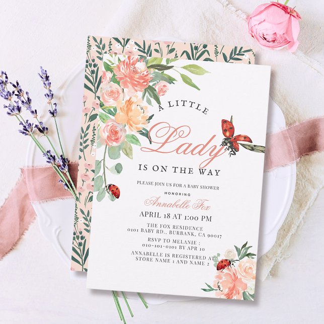 Little Lady Ladybug Roses Girl Baby Shower Invitation (Creator Uploaded)