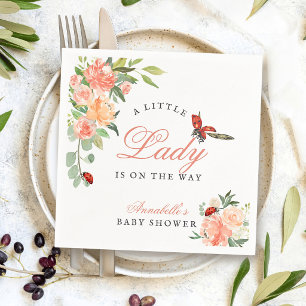 Little Lady Ladybug Roses Girl Baby Shower Napkin