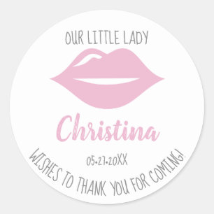 Little Lady Lips illustration first birthday Classic Round Sticker